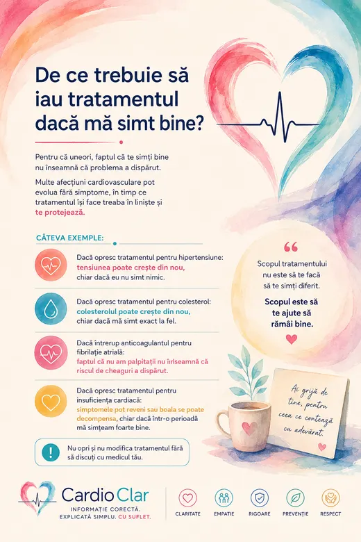 Infografic CardioClar: De ce trebuie să iau tratamentul dacă mă simt bine?